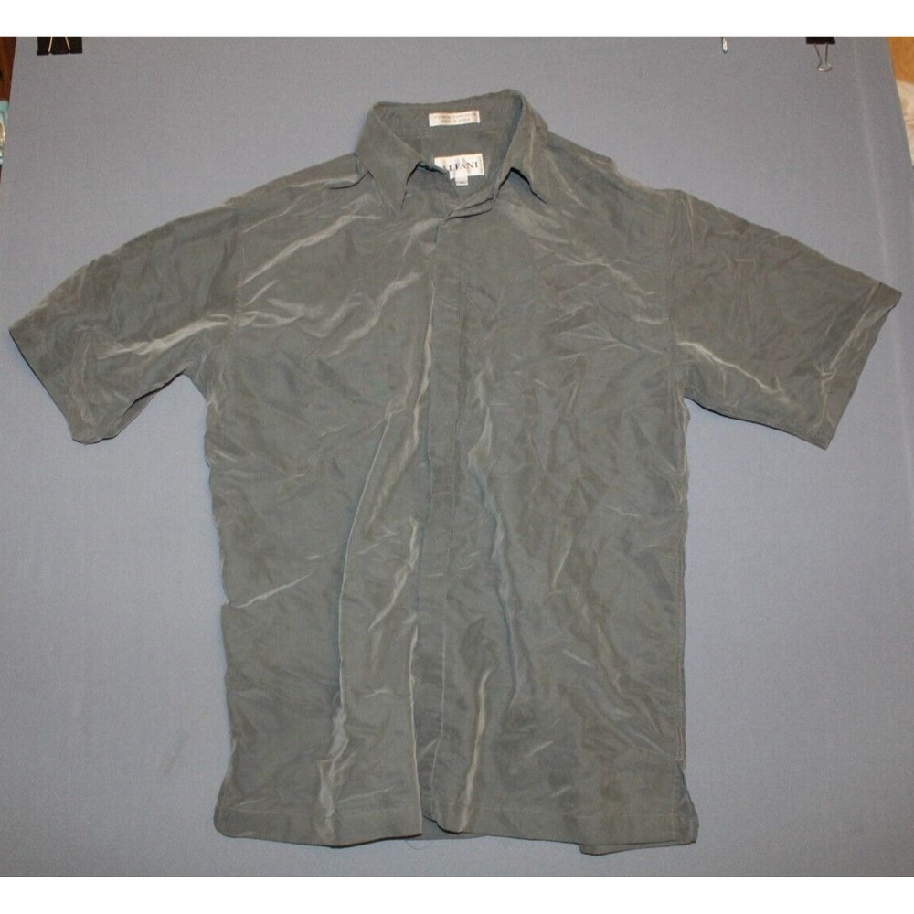 Alfani Mens suede feel Casual Button Down Short Sleeve Shirt olive green small